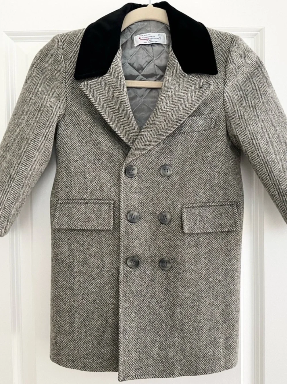 Girls Vintage Imp Originals Wool Tweed Double Breasted Pea Coat - Velvet / Fall